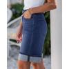 imageluvamia Jean Bermuda Shorts for Women High Waisted Knee Length Cuffed Long Stretchy Denim Shorts Loose Summer JortsDarkness Blue