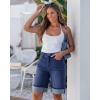 imageluvamia Jean Bermuda Shorts for Women High Waisted Knee Length Cuffed Long Stretchy Denim Shorts Loose Summer JortsDarkness Blue
