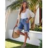 imageluvamia Jean Bermuda Shorts for Women High Waisted Knee Length Cuffed Long Stretchy Denim Shorts Loose Summer JortsMedium Blue