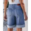imageluvamia Jean Bermuda Shorts for Women High Waisted Knee Length Cuffed Long Stretchy Denim Shorts Loose Summer JortsMedium Blue