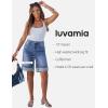 imageluvamia Jean Bermuda Shorts for Women High Waisted Knee Length Cuffed Long Stretchy Denim Shorts Loose Summer JortsMedium Blue