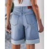 imageluvamia Jean Bermuda Shorts for Women High Waisted Knee Length Cuffed Long Stretchy Denim Shorts Loose Summer JortsPowder Blue