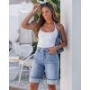 imageluvamia Jean Bermuda Shorts for Women High Waisted Knee Length Cuffed Long Stretchy Denim Shorts Loose Summer JortsPowder Blue