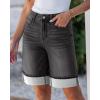 imageluvamia Jean Bermuda Shorts for Women High Waisted Knee Length Cuffed Long Stretchy Denim Shorts Loose Summer JortsWashed Black