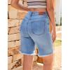 imageluvamia Jean Bermuda Shorts for Women Trendy Mid Rise Raw Hem Knee Length Stretchy Denim Long Shorts Summer Casual JortsBay Blue