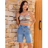 imageluvamia Jean Bermuda Shorts for Women Trendy Mid Rise Raw Hem Knee Length Stretchy Denim Long Shorts Summer Casual JortsBay Blue