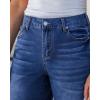 imageluvamia Jean Bermuda Shorts for Women Trendy Mid Rise Raw Hem Knee Length Stretchy Denim Long Shorts Summer Casual JortsClassic Blue