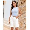 imageluvamia Jean Bermuda Shorts for Women Trendy Mid Rise Raw Hem Knee Length Stretchy Denim Long Shorts Summer Casual JortsCream White
