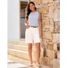 imageluvamia Jean Bermuda Shorts for Women Trendy Mid Rise Raw Hem Knee Length Stretchy Denim Long Shorts Summer Casual JortsCream White