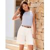 imageluvamia Jean Bermuda Shorts for Women Trendy Mid Rise Raw Hem Knee Length Stretchy Denim Long Shorts Summer Casual JortsCream White