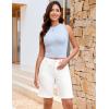 imageluvamia Jean Bermuda Shorts for Women Trendy Mid Rise Raw Hem Knee Length Stretchy Denim Long Shorts Summer Casual JortsCream White