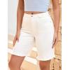 imageluvamia Jean Bermuda Shorts for Women Trendy Mid Rise Raw Hem Knee Length Stretchy Denim Long Shorts Summer Casual JortsCream White