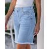 imageluvamia Jean Bermuda Shorts for Women Trendy Mid Rise Raw Hem Knee Length Stretchy Denim Long Shorts Summer Casual JortsPowder Blue