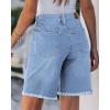 imageluvamia Jean Bermuda Shorts for Women Trendy Mid Rise Raw Hem Knee Length Stretchy Denim Long Shorts Summer Casual JortsPowder Blue