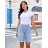 imageluvamia Jean Bermuda Shorts for Women Trendy Mid Rise Raw Hem Knee Length Stretchy Denim Long Shorts Summer Casual JortsPowder Blue