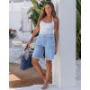 imageluvamia Jean Bermuda Shorts for Women Trendy Mid Rise Raw Hem Knee Length Stretchy Denim Long Shorts Summer Casual JortsPowder Blue