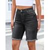 imageluvamia Jean Bermuda Shorts for Women Trendy Mid Rise Raw Hem Knee Length Stretchy Denim Long Shorts Summer Casual JortsWashed Black