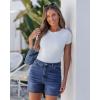 imageluvamia Jean Shorts for Women High Waisted Trendy Stretchy Denim Shorts 5 Inch Inseam Summer Casual Jorts with PocketsClassic Blue