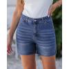 imageluvamia Jean Shorts for Women High Waisted Trendy Stretchy Denim Shorts 5 Inch Inseam Summer Casual Jorts with PocketsClassic Blue