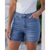 imageluvamia Jean Shorts for Women High Waisted Trendy Stretchy Denim Shorts 5 Inch Inseam Summer Casual Jorts with PocketsMedium Blue