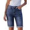 imageluvamia Bermuda Jean Shorts for Women Knee Length High Waisted Trendy Cuffed Hem Long Stretchy Denim Shorts Summer JortsReef Blue