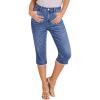 imageluvamia Capri Jeans for Women Trendy Mid Rise Distressed Raw Hem Casual Summer Stretchy Denim Capris Pants Relaxed FitClassic Blue
