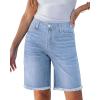 imageluvamia Jean Bermuda Shorts for Women Trendy Mid Rise Raw Hem Knee Length Stretchy Denim Long Shorts Summer Casual JortsPowder Blue