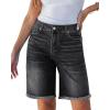imageluvamia Jean Bermuda Shorts for Women Trendy Mid Rise Raw Hem Knee Length Stretchy Denim Long Shorts Summer Casual JortsWashed Black