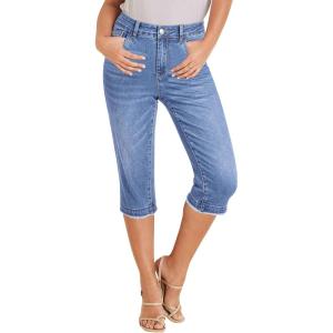 imageluvamia Capri Jeans for Women Trendy Mid Rise Distressed Raw Hem Casual Summer Stretchy Denim Capris Pants Relaxed FitMedium Blue