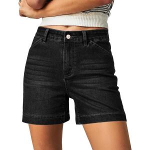 imageluvamia Jean Shorts for Women High Waisted Trendy Stretchy Denim Shorts 5 Inch Inseam Summer Casual Jorts with PocketsWashed Black