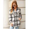 imageluvamia Plaid Jackets for Women Flannel Quilted Shacket Coats Oversized Button Down Shirts JacketKhaki Plaid