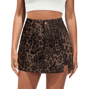 imageluvamia Skorts for Woman Leopard Cheetah Print Mini Skirt with Shorts High Waisted Trendy Cute Stretchy Side Slit SkortBrown Leopard