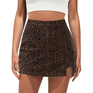 imageluvamia Skorts for Woman Leopard Cheetah Print Mini Skirt with Shorts High Waisted Trendy Cute Stretchy Side Slit SkortMini Brown Leopard