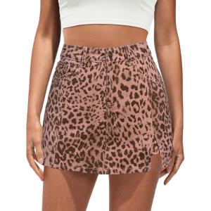 imageluvamia Skorts for Woman Leopard Cheetah Print Mini Skirt with Shorts High Waisted Trendy Cute Stretchy Side Slit SkortPink Leopard