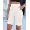 image:imageluvamia Bermuda Shorts for Women Trendy High Waist Knee Length Chino Long Shorts Drawstring Summer Casual Short 9Cream White