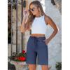 image:imageluvamia Bermuda Shorts for Women Trendy High Waist Knee Length Chino Long Shorts Drawstring Summer Casual Short 9Dark Blue