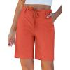 image:imageluvamia Bermuda Shorts for Women Trendy High Waist Knee Length Chino Long Shorts Drawstring Summer Casual Short 9Red Clay