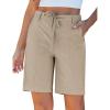 image:imageluvamia Bermuda Shorts for Women Trendy High Waist Knee Length Chino Long Shorts Drawstring Summer Casual Short 9Safari