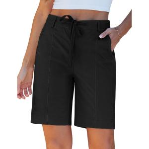 image:imageluvamia Bermuda Shorts for Women Trendy High Waist Knee Length Chino Long Shorts Drawstring Summer Casual Short 9Black