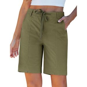image:imageluvamia Bermuda Shorts for Women Trendy High Waist Knee Length Chino Long Shorts Drawstring Summer Casual Short 9Olive Green