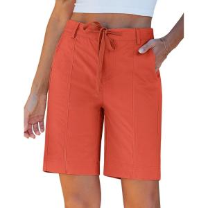 image:imageluvamia Bermuda Shorts for Women Trendy High Waist Knee Length Chino Long Shorts Drawstring Summer Casual Short 9Red Clay