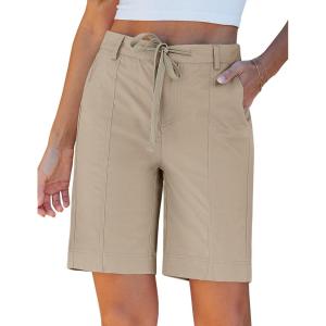 image:imageluvamia Bermuda Shorts for Women Trendy High Waist Knee Length Chino Long Shorts Drawstring Summer Casual Short 9Safari