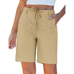 image:imageluvamia Bermuda Shorts for Women Trendy High Waist Knee Length Chino Long Shorts Drawstring Summer Casual Short 9Sand
