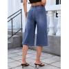 image:imageluvamia Capri Jeans for Women Wide Leg Trendy High Waisted Casual Summer Stretchy Denim Culottes Capri Pants with PocketClassic Blue