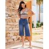 image:imageluvamia Capri Jeans for Women Wide Leg Trendy High Waisted Casual Summer Stretchy Denim Culottes Capri Pants with PocketClassic Blue