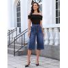 image:imageluvamia Capri Jeans for Women Wide Leg Trendy High Waisted Casual Summer Stretchy Denim Culottes Capri Pants with PocketClassic Blue