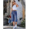 image:imageluvamia Capri Jeans for Women Wide Leg Trendy High Waisted Casual Summer Stretchy Denim Culottes Capri Pants with PocketClassic Blue