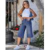 image:imageluvamia Capri Jeans for Women Wide Leg Trendy High Waisted Casual Summer Stretchy Denim Culottes Capri Pants with PocketClassic Blue