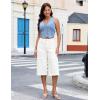 image:imageluvamia Capri Jeans for Women Wide Leg Trendy High Waisted Casual Summer Stretchy Denim Culottes Capri Pants with PocketCream White