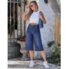 image:imageluvamia Capri Jeans for Women Wide Leg Trendy High Waisted Casual Summer Stretchy Denim Culottes Capri Pants with PocketDarkness Blue